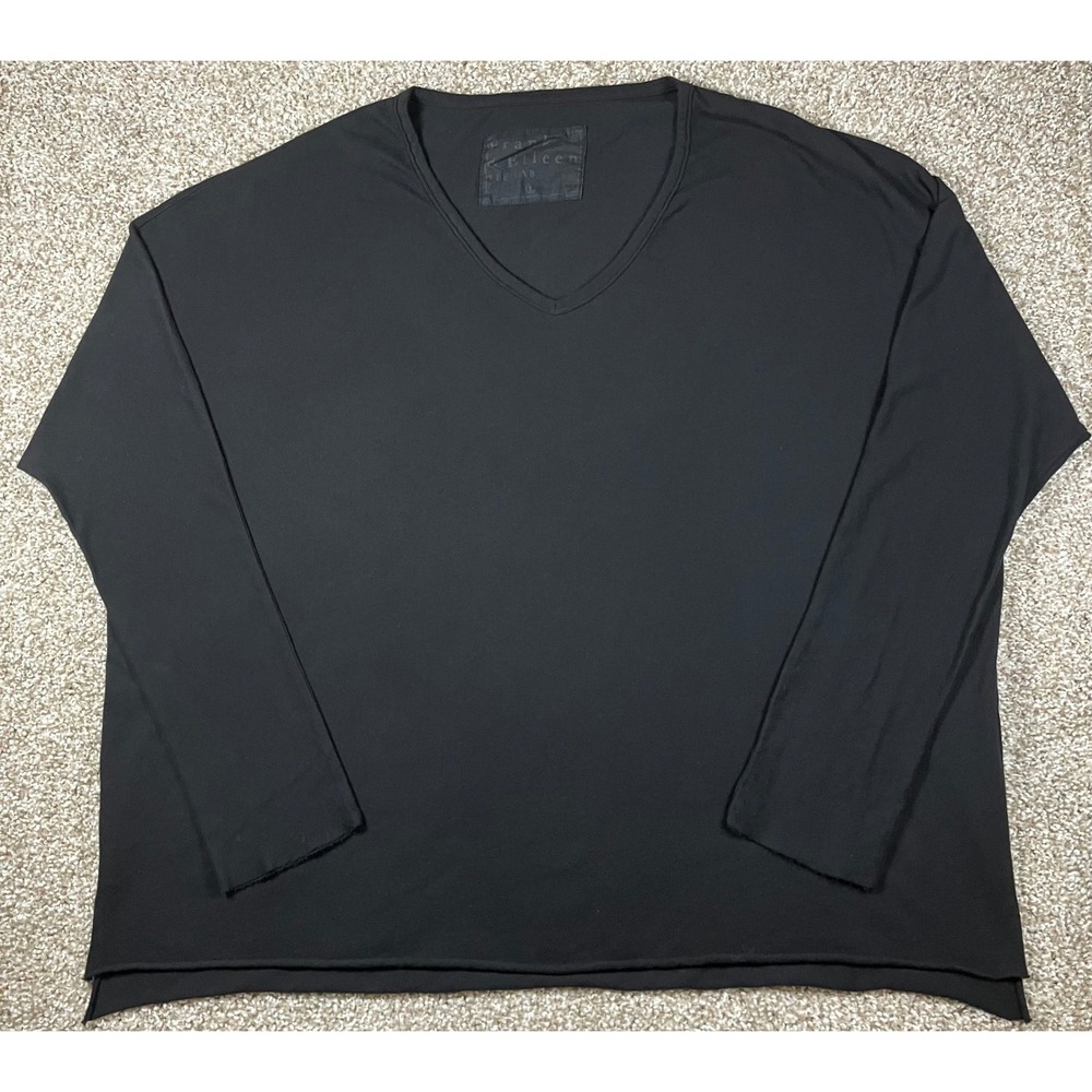 Frank & Eileen Tee Lab Black V-Neck Long Sleeve Oversized Cotton Top LAB517TJ L